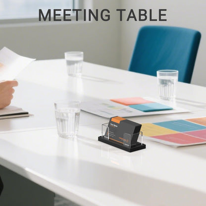 LUGUNU Acrylic Business Card Holder for Desk 2 Pack, Weighted Non-Slip Base Display Stand with 100-Card Capacity, Modern Professional Office Organizer for Home, Trade Shows, or Travel