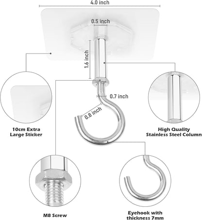 Dlilise Adhesive Ceiling Hooks, 4 Pack 30lbs Super Heavy Duty for Hanging Plants, Ceiling Hooks, Strong No Drill Outdoor Sticky Ceiling Hanger, Stick On Hooks for Lights,Wind Chimes,Lantern