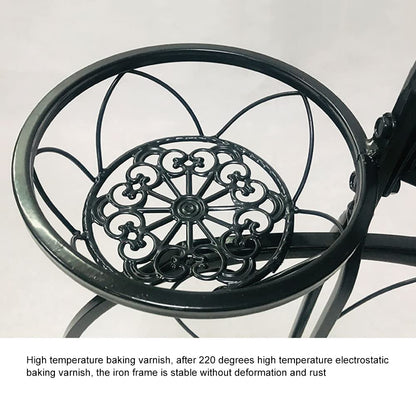 Iron Flower Plant Stand 3 Potted Bicycle Shape Garden Planters Rack Patio Metal Display Shelf Stand Indoor Outdoor (Black- Round) (20.1inh) (Black )