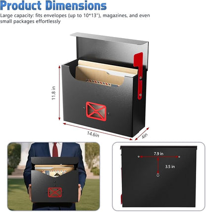 Steel Wall-Mount Mailbox for House,Rust-Proof Metal Mail Boxex, Large Capacity Post Box,Mailboxes for Outside(Triangle No Lock)
