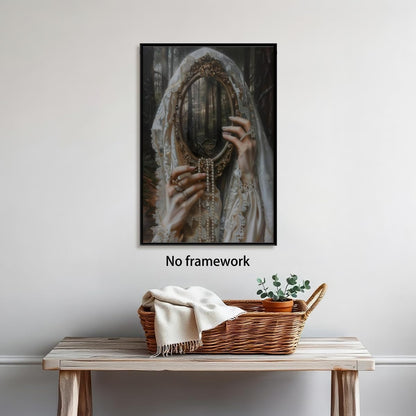 Mirror Witch Gothic Posters Victorian Goth Wall Art Witchy Dark Academia Room Home Decor Macabre Canvas Print Surreal Collage Forestcore Pictures Painting for Bedroom 16x24inch Unframed