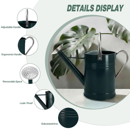 Metal Watering Can for Outdoor Plants, 1.7 Gallon Dark Green Garden Watering Can for Flower, Houseplants, Galvanized Finish