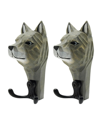 UNIORNA 2PCS Wooden Animal-Shaped Decorative Wall Hooks Wall Mounted Hanger for Clothes Towel Coat Hat Brush Keys Belts Décoration Gift Present Wolf