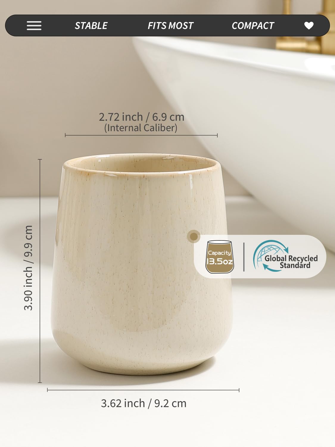 BosilunLife Bathroom Toothbrush Holder - Ceramic Toothbrush Cup Holder 13Oz Greige Toothbrush Holder for Bathroom Toothbrush and Toothpaste Holder for Bathroom Vanity Countertop, Ideal for Home, Hotel