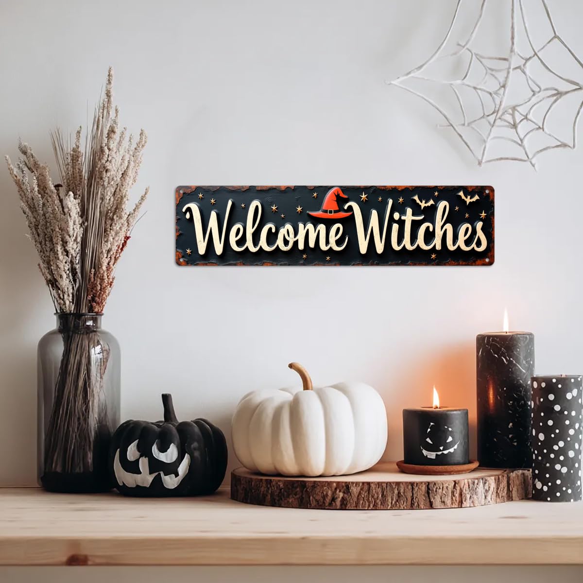 Welcome Witches Halloween Metal Tin Sign Rustic Wall Decor For Halloween Parties, Entryways, Living Rooms, And Man Caves Decorative Signs & Plaques 4x16 Inch