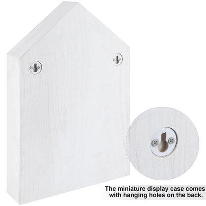 Threehoney House Shaped Wooden Shadow Cubby Box 10 W x 2 1/4 D x 15 H Hanging Display Shelf Organizer Wall Mounted Curio Cabinet Wooden Display Case Miniature Shelf for Figures(Wood Color)