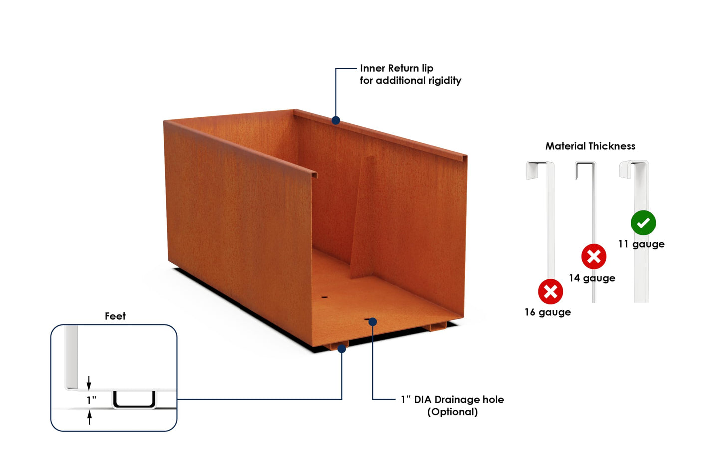 Plantercraft Large Rectangular Planters for Outdoor Plants – 36x12x24 Corten Steel Planter Box | Extra Large Outdoor Planters for Patio Privacy & Deck Decor | Heavy Duty Metal Planter Rectangle