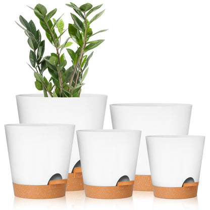 GARDIFE Plant Pots 7/6.5/6/5.5/5 Inch Self Watering Planters with Drainage Hole, Plastic Flower Pots, Nursery Planting Pot for All House Plants, African Violet, Flowers, and Cactus,White