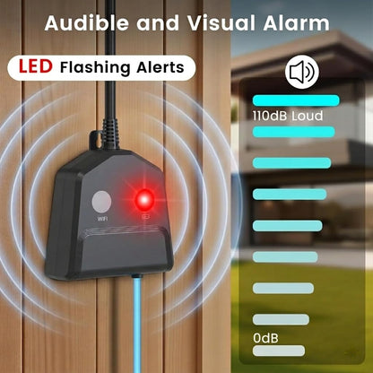 MOKYDUO Smart Plug Sump Pump Alarm, WiFi High/Low Water Level Sensor with Auto Pump Control, 110dB Siren + App Alert, Battery Backup, IP65 Waterproof for Basement, Septic Tank, Pool