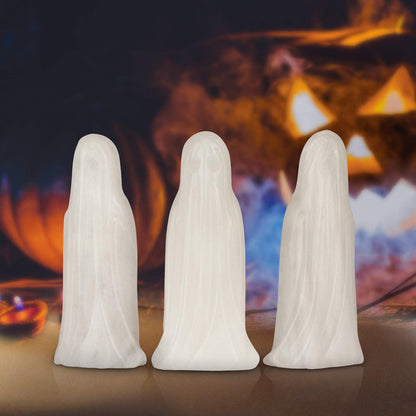 Artistone 3.0" White Jade Crystal Halloween Ghost Statue, Hand Carved Gemstone Ghost Figurine Healing Stone Sculpture for Carnival Party, Home, Office Decor