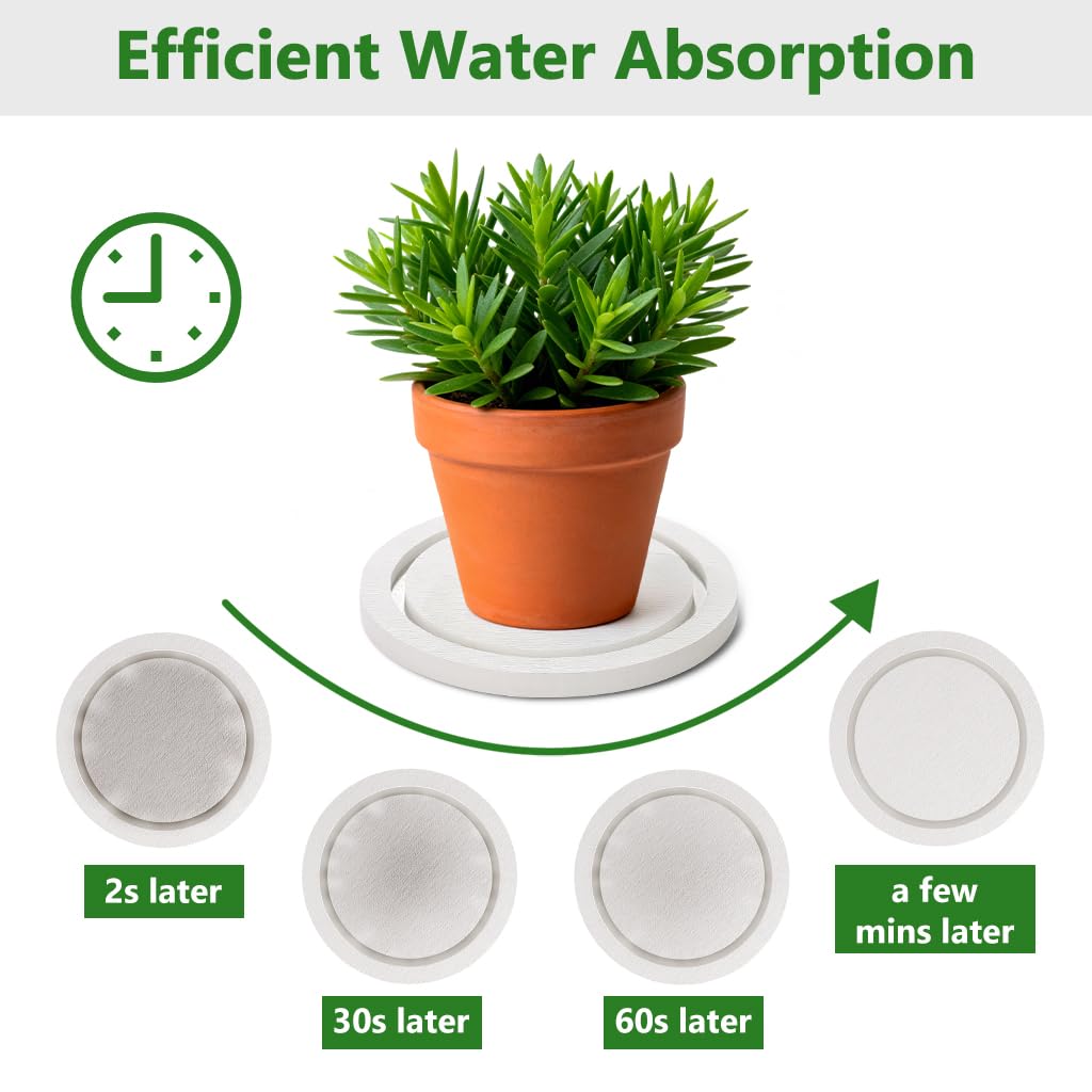 Johamoo Plant Saucer for Indoors, 2 Pack 8 Inch, Instantly Dry Diatomaceous Earth Plant Trays, Stone Plant Pot Saucers Drip & Drainage Tray, Women’s Gifts for Valentine, White