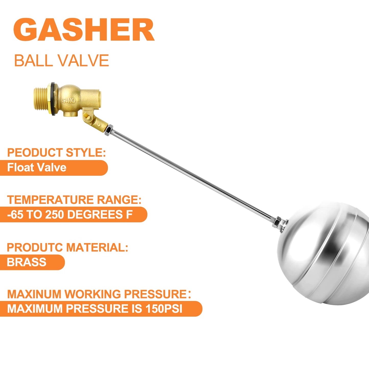 GASHER 2PCS 3/4" 304 Stainless Steel Float Ball Valve with 3/4"G Female x 3/4"NPT Male Adapter, DN20 Adjustable Water Tank Float Ball Valve for Stock Tank Pool Water Level Control