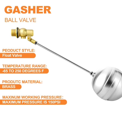 GASHER 2PCS 3/4" 304 Stainless Steel Float Ball Valve with 3/4"G Female x 3/4"NPT Male Adapter, DN20 Adjustable Water Tank Float Ball Valve for Stock Tank Pool Water Level Control