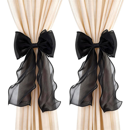 HOBBIESAY 4PCS Bow Curtain Tiebacks Fairy Fabric Curtain Tie Straps Bow Curtains Tiebacks Lace Bowknot Curtains Holdbacks Elegant Lace Drapery Holdbacks Tie Rope for Home Office Hotel Pink