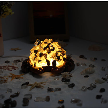 Youhot Handcrafted Green Phantom Quartz Crystal Crab Table Lamp, USB Powered, 3 Light Modes, Bronze Shell Design, Healing Stone Decor for Home & Office