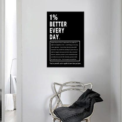 Motivational Wall Art 1% Better Every Day Inspirational Office Decor Framed Canvas Print Small Workout Poster for Home Gym Growth Mindset Sign Positive Daily Affirmation Decor [12''Wx18''H]