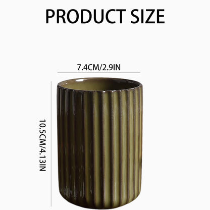 Ceramic Toothbrush Holder for Bathroom, Ceramic Toothbrush Cup, Toothpaste Organizer for Bathroom Countertop, Bathroom Storage Organizer, Kiln Transformation Cup (Green)