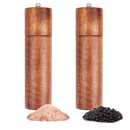 HOBBIESAY 2PCS Salt and Pepper Grinder Set Kitchen Wooden Grinder Manual Pepper Grinders Manual Salt Pepper Shakers Wooden Pepper Mill Refillable with Adjustable Ceramic Grinding Core