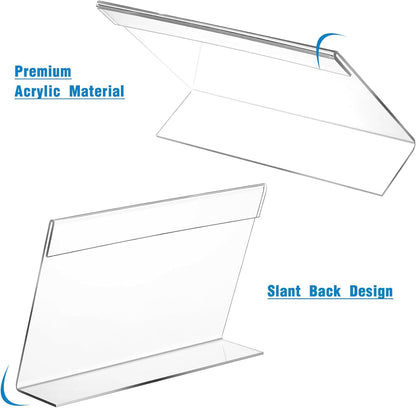 Vicenpal 60 Pcs 7x5 Inch Clear Acrylic Sign Holder Plastic L-shape Vertical Menu Stand, Picture Photo Frames, Table Paper Holder, Flyer Sign Display Stand for Restaurants, Store, Office, Wedding