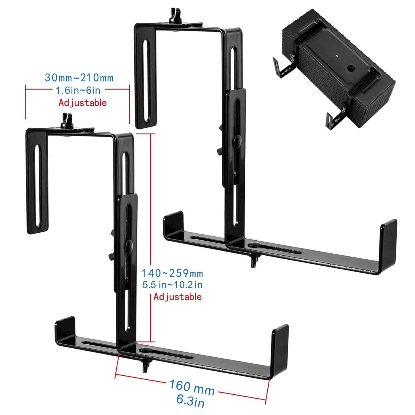 Leinuosen 4 Pcs Adjustable Window Boxes Brackets Planter Box Bracket Heavy Duty Deck Railing Hanging Flower Stand for Windowsill Garden Fence Balcony (Black)