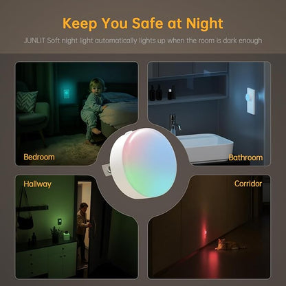 Plug in Night Light 12 Pack, Mni Night Lights with 4-Color Changing, Dusk to Dawn, 3 Brightness Levels, Ideal Dimmable Nightlight for Hotel, Hallway, Kitchen,Toleit