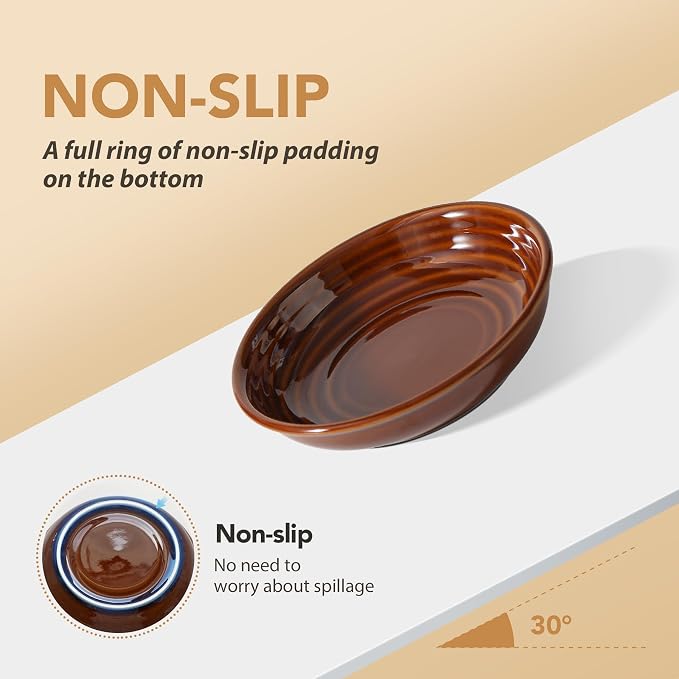 Havniva Elevated Cat Bowls Raised Ceramic Cat Bowl, 5.7” Wide Opening Cat Food Bowl Whisker Friendly Cat Dish Anti-Slip with Bamboo Stand, Shallow Pet Food & Water Bowl for Indoor Cats