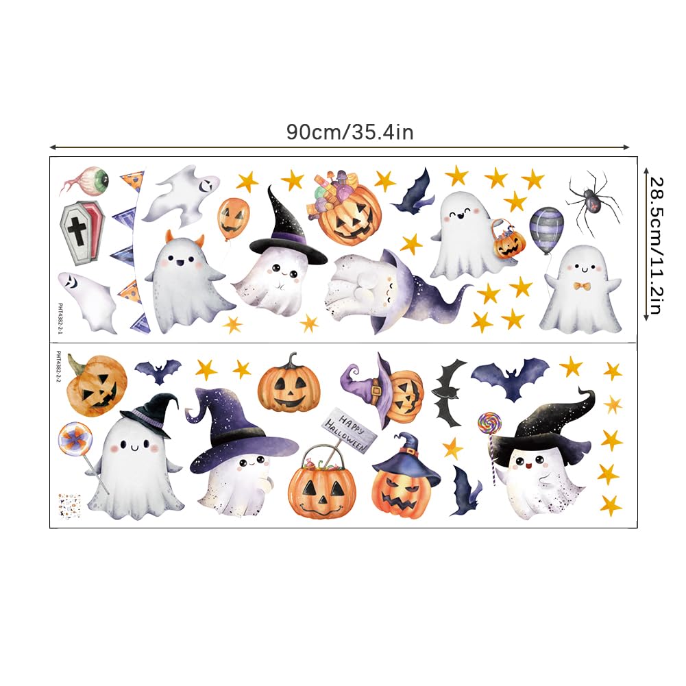 Halloween Wall Decals Cute Ghost Pumpkin Wall Stickers Halloween Party Decorations Peel and Stick Removable Vinyl Wall Art for Bedroom