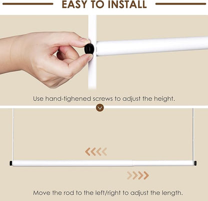 Closet Rod Extenders - White Adjustable Closet Hanging Bar, Width & Height Expandable Clothes Rod, Space-Saving Closet Organizer for Hanging Clothes, Easy Installation, 1 Pack