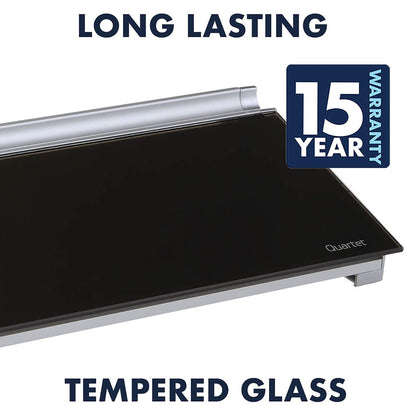 Quartet Glass Dry Erase White Board, Desktop Computer Pad for Notetaking, 18" x 6" Whiteboard, Clean Erase Surface with Storage, 1 Dry Erase Marker, Black Surface (GDP18B)