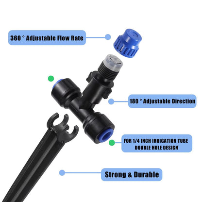 Drip Irrigation Emitters with Adjustable 360 Degree Water Flow Drippers Atomization Sprinker for 1/4 inch Tubing Garden Drippers Sprinker for House Garden Watering System(12pcs-Atomization Sprinker)
