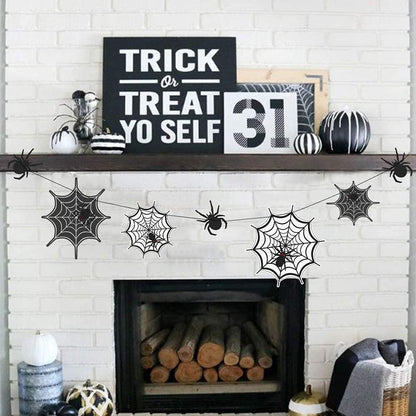 Cheerland Spider Web Banner Garland Black Halloween Decorations Hanging Cobweb Spiderweb Haunted Mansion for Spooky Birthday Horror Home Office Classroom Mantle Fireplace Decor Party Supplies