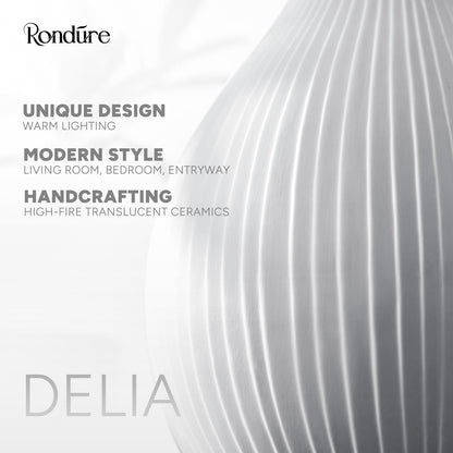 RONDURE 11.0" Modern Ceramic Table Lamp, Fully Dimmable Bedside Lamp for Bedroom Living Room Nightstand, White Translucent Ceramic Shade, Warm Ambient Decorative Corded Lighting, Bulb Included