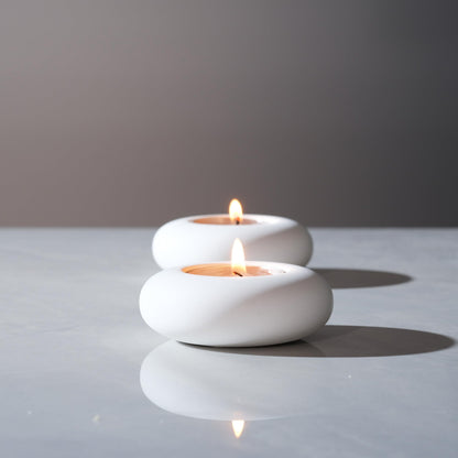 ICNBUYS Handmade Decorative Pebble Tealight Candle Holder - Handcrafted Home Decor Accent for Calming Earthy Aesthetic White Cement Diameter 3 Inches Set of 2