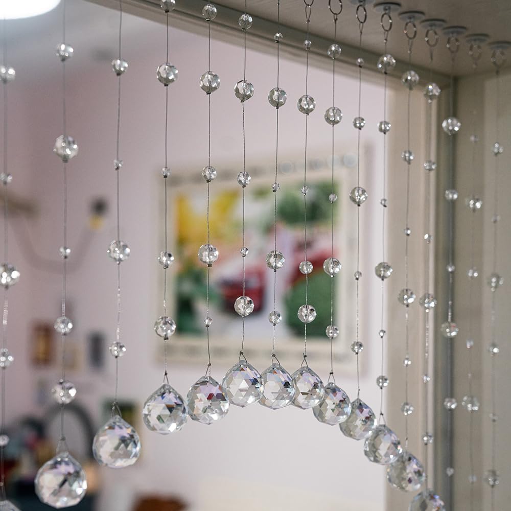 Hanbinsen 20 Strings Crystal Beaded Curtain, Arched Door String Curtain, Hanging Doorway Room Divider Suitable for Home, Coffee House, Bedroom, Restaurant. (Clear)
