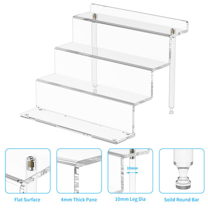 NIUBEE Acrylic Riser Display Shelf, Clear Display Stand for Amiibo Funko POP Figures,4 Tier Cupcakes Stand Perfume Organizer and Storage (9 Inch Small)