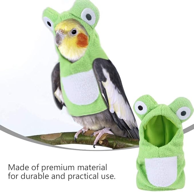 Sun Conure Bird Diaper Flight Suit Frog Shape Hoodie Cosplay Photo Prop for Parrots African Greys Parakeet Cockatiel Reusable Adjustable Apparel (S)