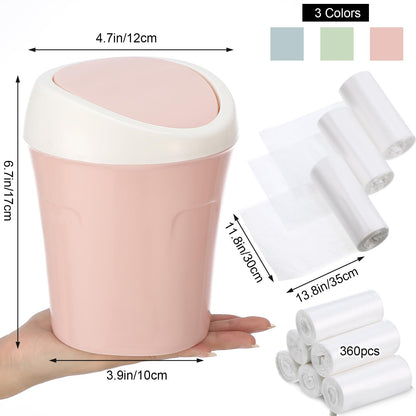 Zhehao 8 Pcs Plastic Mini Wastebasket Trash Can with Swing Lid 360 Trash Bags Desktop Small Garbage Bin Countertop Vanity Tabletop Waste Paper Basket for Home Office (Blue,Green,Pink)