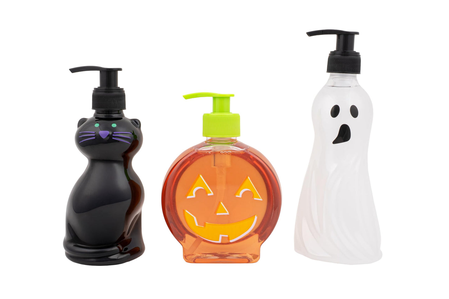 Simple Pleasures Halloween 3 Pack of Cat, Ghost & Pumpkin Spice, Berry Scented Liquid Hand Soap Dispensers Autumn & Halloween Novelty Decorative Refillables for Kitchen Countertops and Bathroom Sinks