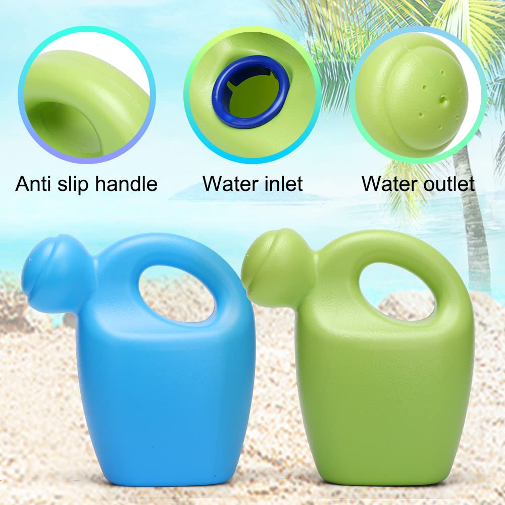 Beach Sand Watering Can Toy for Kids, Havy Duty Plastic Water Can for Garden Beach Bath Play Time, Water Can Garden Sandbox Tools for Boys Girls, 2PCS - Blue Green