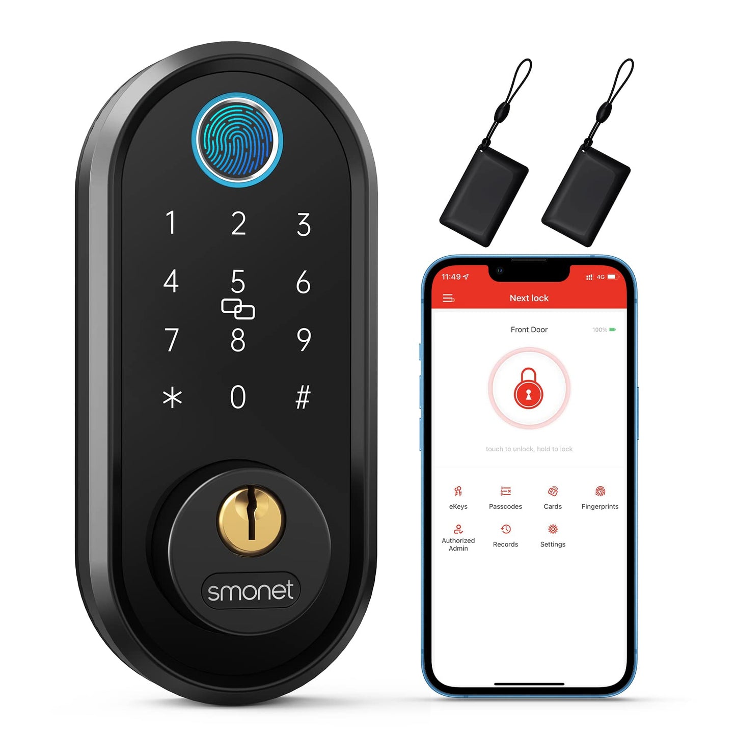 Smart Keyless Entry Door Lock - Fingerprint Electronic Deadbolt Touchscreen Keypad SMONET Biometric Digital Bluetooth Door Lock Smart Deadbolt Compatible with Alexa for Homes and Hotel