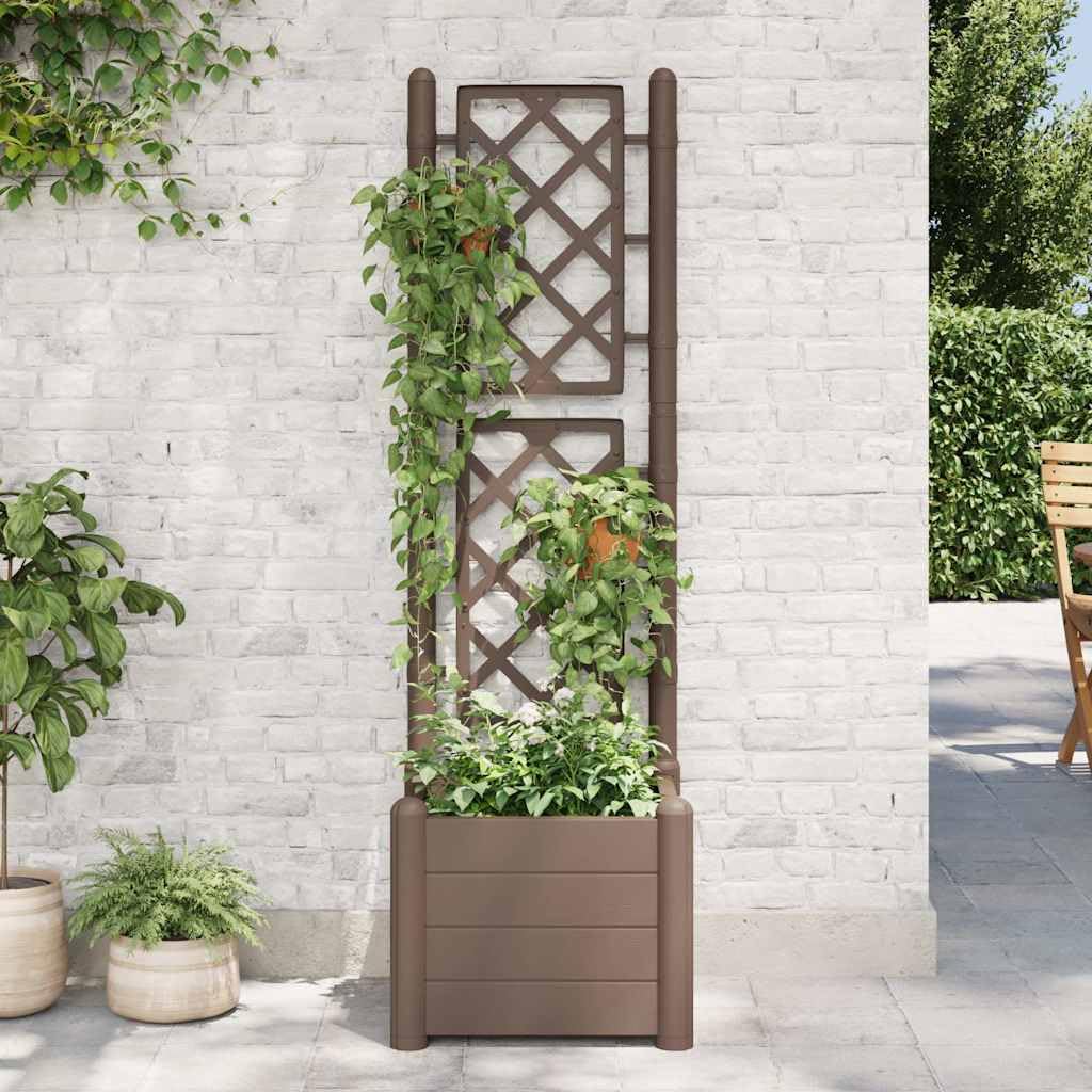 Mocha Garden Planter with Trellis, Large Square Polypropylene Pot for Climbing Plants, Indoor Outdoor Decorative Home Decor