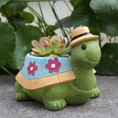 crayfomo Cute Turtle Resin Flower Pot | Indoor & Outdoor Planter for Succulents, Desk Display, Home Office Garden Decor & Plant Lover Gifts