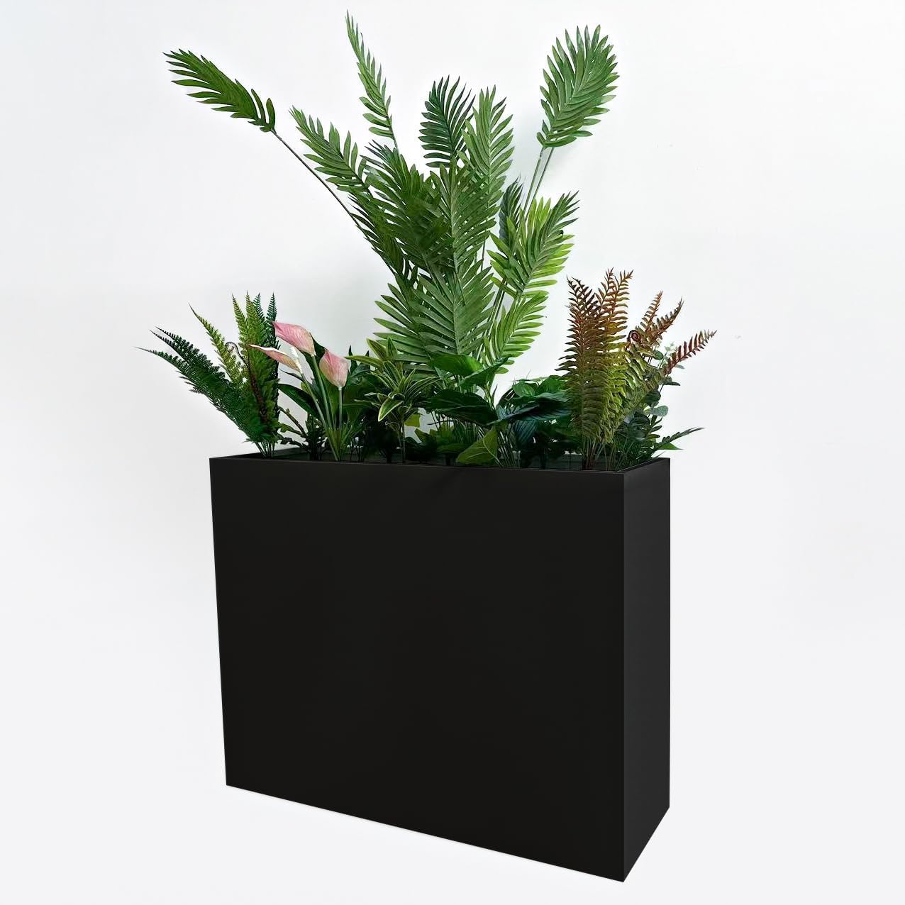 MinCHI257 38" L x 13" W x 30" H Metal Tall Rectangular Planter - Large Planter Box for Outdoor Patio/Porch Modern Design for Plants, Flowers, Garden,Spliced Flower Pot (Black)