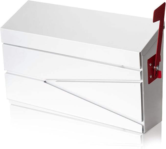 Ydocabinit Wall Mount Mailbox, Large Capacity Mailbox for House, with Flag Kit, Galvanized Steel Rust-Proof Metal Post Drop Box, Mailboxes for Outside, 15.74"×9.84"×4.33", White, Modern Sleek Style