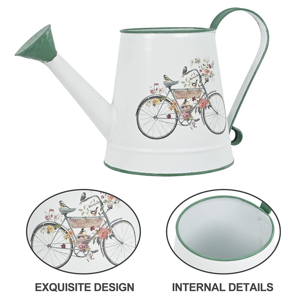 Zokyntrix Small Watering Can for Indoor Plants Garden Metal Decorative Watering Can Outdoor Bonsai Balcony Courtyard Garden Flower Decorative, 1.5L, 50.7 Oz (White Green)