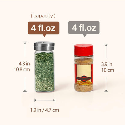 ComSaf Aesthetic Minimalist Spice Jars Set with Adjustable Shaker Lids, 4oz 24PCS Glass Spice Containers with 45 Labels, Square Condiment Jars for Kitchen Organization, Salt and Pepper Seasoning Set