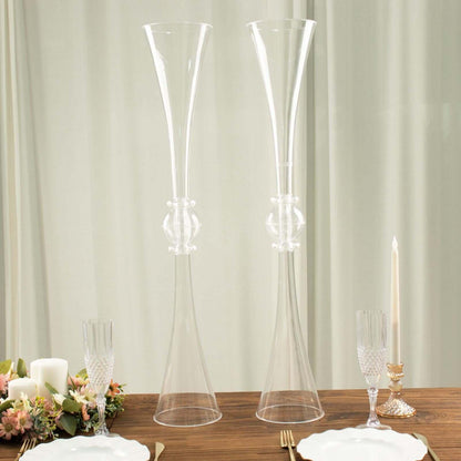 Efavormart 2 Pack | 31" Clear Crystal Embellishment Trumpet Table Centerpiece, Reversible Plastic Flower Vase