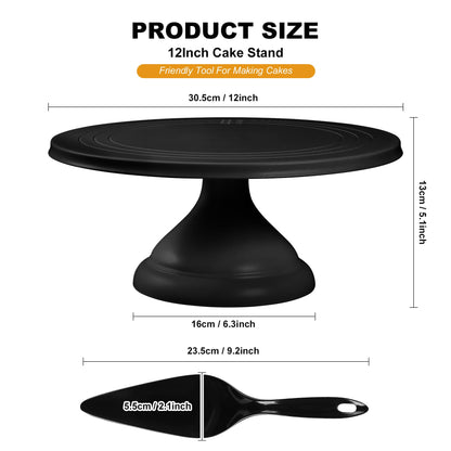 ECOWAY Bamboo Fiber Cake Stand 12 Inch with Cake Spatula, Black Round Cupcake Stand Large Dessert Stand, Cake Decorating Display Stand for Birthday Parties, Weddings, Baby Shower and Other Events