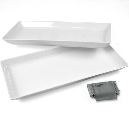 Czlizdyt Long Melamine Serving Platter, 17.3x8x1.5 inch Rectangle Serving Trays for Party, Long Serving Platters Plates for Appetizer, Charcuterie, Bread, Fruit, Dessert, Set of 2, White