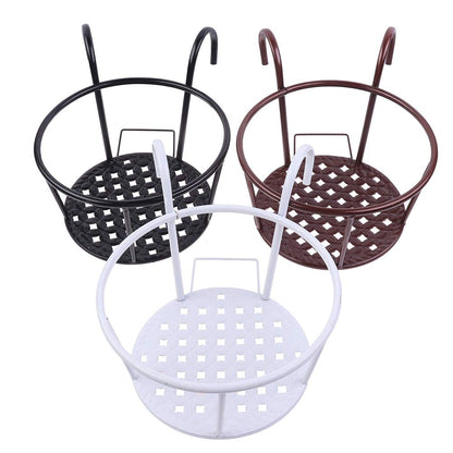 Hanging Railing Planters Baskets Art Hanging Flower Stands Balcony Flower Pot Holders Plant Iron Racks Fence Metal Potted Stand Mounted Balcony Round Plant Basket Shelf Container Box,Garden Steel Pots